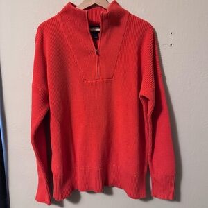Lands’ End Drifter Ribbed Knit quarter zip sweater Orange Size Large Tall